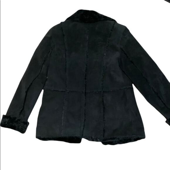 Giacca Black Vintage Suede Fur Coat Size Medium - Picture 8 of 8